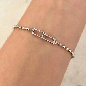 925 Sterling Silver Dainty Link Bracelet Rectangle Link Bead Bracelet